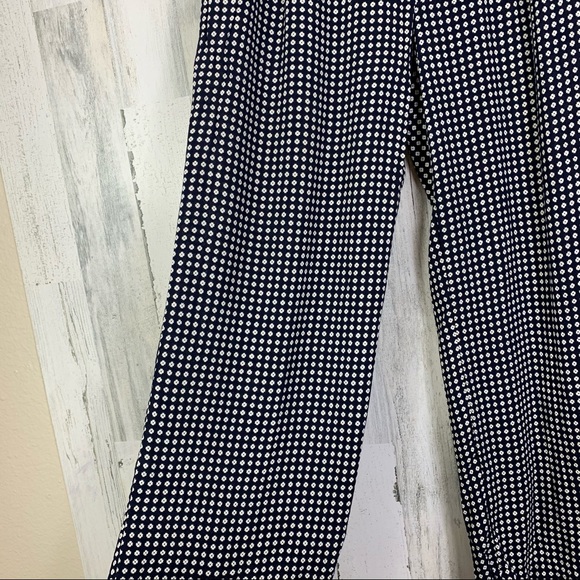 Vintage High Rise Navy Flower Print Elastic Waist Trousers Size Large - Picture 5 of 11